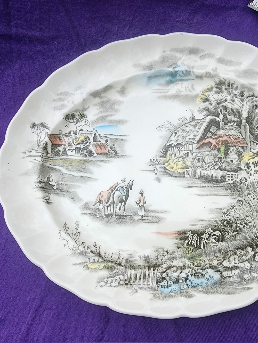 Johnson Brothers Happy England White Serving Platter with Pastel Village Print